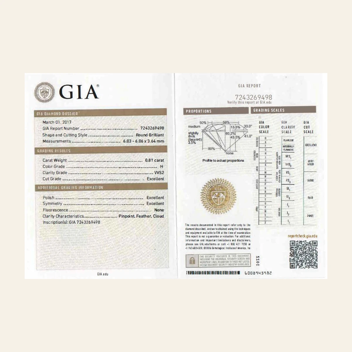 Achat Diamant GIA 0.81cts HVVS2