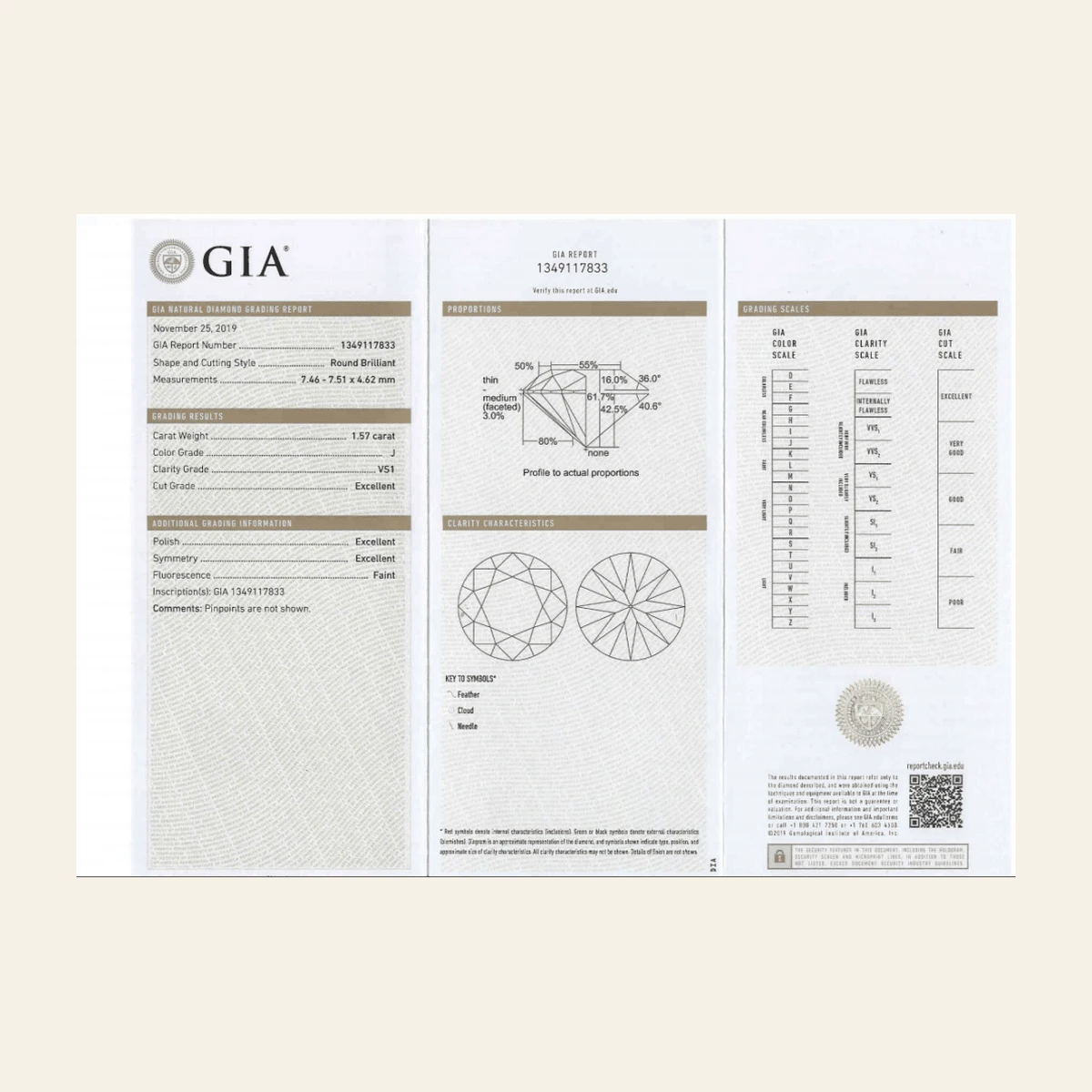 Diamant GIA 1,57 Carat VS1 J