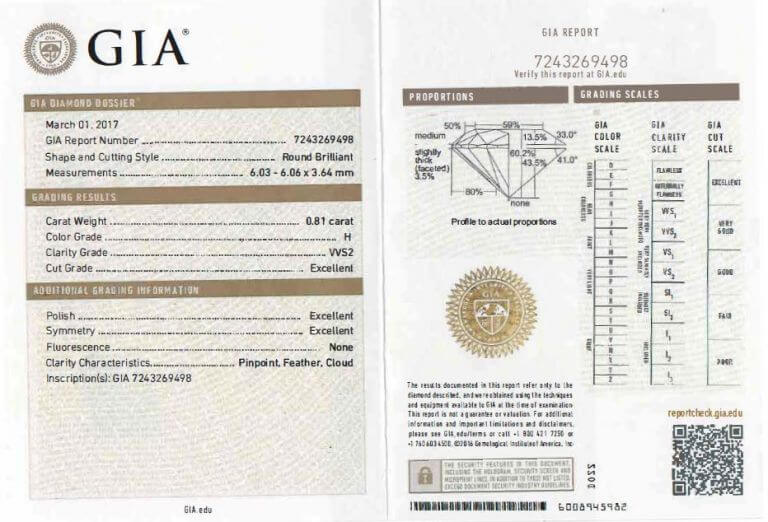 Diamantaires Paris 💍 - N°1 Rachat de diamants et Rachat bijoux anciens. 45 Katalog von GIA-Diamanten von Diamantaire Paris. GIA Diamant 0.81cts HVVS2